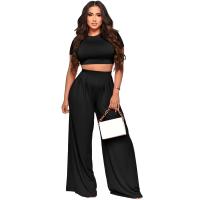 Polyester Wide Leg Trousers Women Casual Set & two piece & loose Solid Set