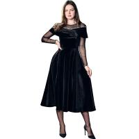 Velour Einteiliges Kleid, Solide, Schwarz,  Stück