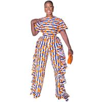 Polyester Yarns scallop & Slim & High Waist Long Jumpsuit striped PC