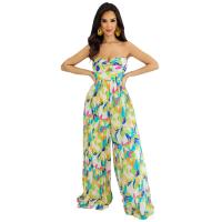 Polyester Straight & High Waist Long Jumpsuit & off shoulder printed floral PC