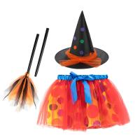 Polyester with props besom Children Halloween Cosplay Costume Halloween Design & three piece hat & skirt printed Set