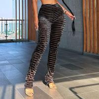 Polyester Women Long Trousers see through look & skinny patchwork black PC