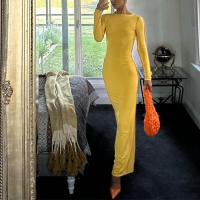 Polyester Sexy Package Hip Dresses back split & backless patchwork Solid yellow PC