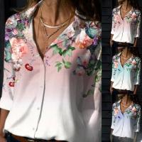 Polyester Slim & Plus Size Women Long Sleeve Shirt printed floral PC