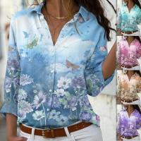 Polyester Vrouwen lange mouw Shirt Afgedrukt Bloemen meer kleuren naar keuze stuk