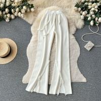 Polyester bell-bottom & High Waist Women Long Trousers loose Solid : PC