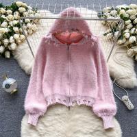 Polyester Ripped & With Siamese Cap Women Coat slimming Solid : PC