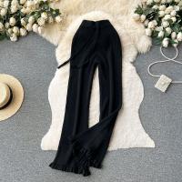 Polyester Straight & Tassels & High Waist Women Long Trousers slimming Solid : PC