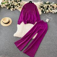 Polyester Wide Leg Trousers & High Waist Women Casual Set two piece & loose Solid : Set