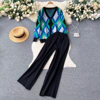 Polyester Wide Leg Trousers Women Casual Set two piece & thermal : Set