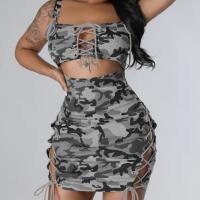 Polyester Slim Slip Dress & hollow printed camouflage PC