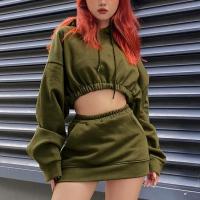 Polyester Slim Two-Piece Dress Set Solid army green Set