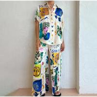 Polyester Women Casual Set & two piece & loose Pants & top printed Others multi-colored Set
