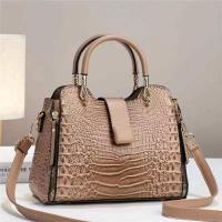 PU Leather hard-surface & easy cleaning & Concise Handbag attached with hanging strap crocodile grain PC