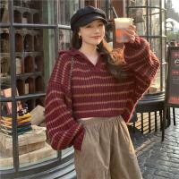 Polyester Women Knitwear contrast color & loose & breathable striped : PC