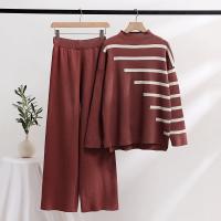 Polyester Women Casual Set slimming & side slit & two piece & loose striped : Set