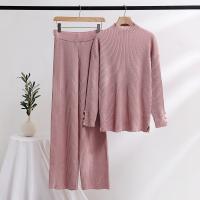 Polyester Wide Leg Trousers Women Casual Set two piece & loose Solid : Set