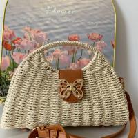 Straw Handmade Woven Tote attached with hanging strap Polyester beige PC