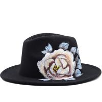 Woollen Cloth windproof Fedora Hat sun protection & unisex & breathable floral black PC