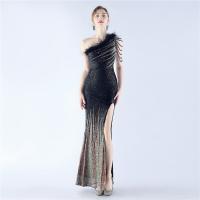 Sequin & Polyester Slim Long Evening Dress side slit & One Shoulder embroidered Solid PC