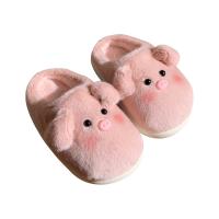 Plush & PVC Fluffy slippers hardwearing & thermal Cartoon pink Pair