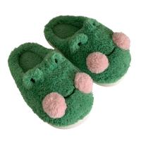 Plush & PVC Fluffy slippers hardwearing & thermal Cartoon green :新老鞋底随机发货 Pair