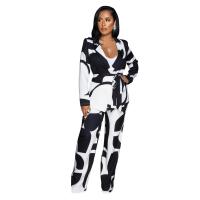 Polyester Women Casual Set & two piece & loose Pants & top printed geometric Set