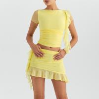 Gauze Waist-controlled & Slim Two-Piece Dress Set & two piece patchwork Solid yellow Set