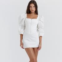 Polyester Waist-controlled & Slim Sexy Package Hip Dresses & off shoulder patchwork Solid white PC