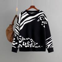 Core-spun Yarn Soft Women Knitwear flexible & loose & thermal printed leopard : PC
