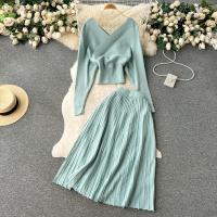 Polyester Waist-controlled & Pleated Two-Piece Dress Set two piece Solid : Set
