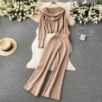 Polyester Wide Leg Trousers & With Siamese Cap Women Casual Set two piece Solid : Set