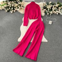 Polyester Waist-controlled & Wide Leg Trousers Women Casual Set two piece Solid : Set