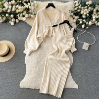 Polyester Waist-controlled & Soft & Slim Two-Piece Dress Set two piece Solid : Set
