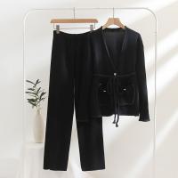 Polyester Wide Leg Trousers & Soft Women Casual Set two piece & loose Solid : Set