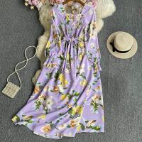 Polyester Soft One-piece Dress large hem design & breathable printed floral : PC