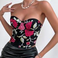 Polyester Slim Tube Top midriff-baring floral black PC