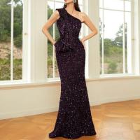 Polyester Mermaid Long Evening Dress & One Shoulder patchwork Solid purple PC