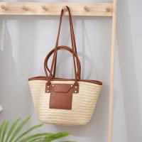 Paper Rope & PU Leather Easy Matching Woven Tote large capacity beige and coffee PC