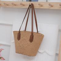 Paper Rope & PU Leather Beach Bag & Easy Matching Woven Shoulder Bag large capacity PC