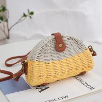 Paper Rope & PU Leather Beach Bag & Easy Matching & Weave Crossbody Bag yellow PC