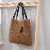 Paper Rope Beach Bag & Easy Matching Woven Shoulder Bag large capacity brown PC