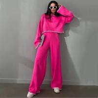 Acrylic Women Casual Set & two piece & loose & thermal Acrylic Solid Set