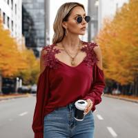 Polyester lace & Soft Women Long Sleeve Blouses & off shoulder Solid PC