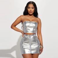 Polyester Slim Two-Piece Dress Set midriff-baring & two piece silver Set
