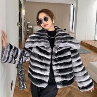 Polyester Women Overcoat fleece & thicken & thermal striped black PC
