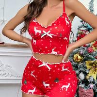 Polyester Women Pajama Set christmas design & two piece Pants & camis printed red Set