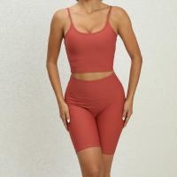 Polyamide Women Sportswear Set & sweat absorption & breathable short & camis patchwork Solid Set