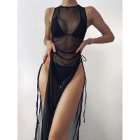 Polyester Bikini see through look & three piece plain dyed Solid Set