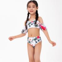 Polyester Girl Kids Two-piece Swimsuit printed white Set